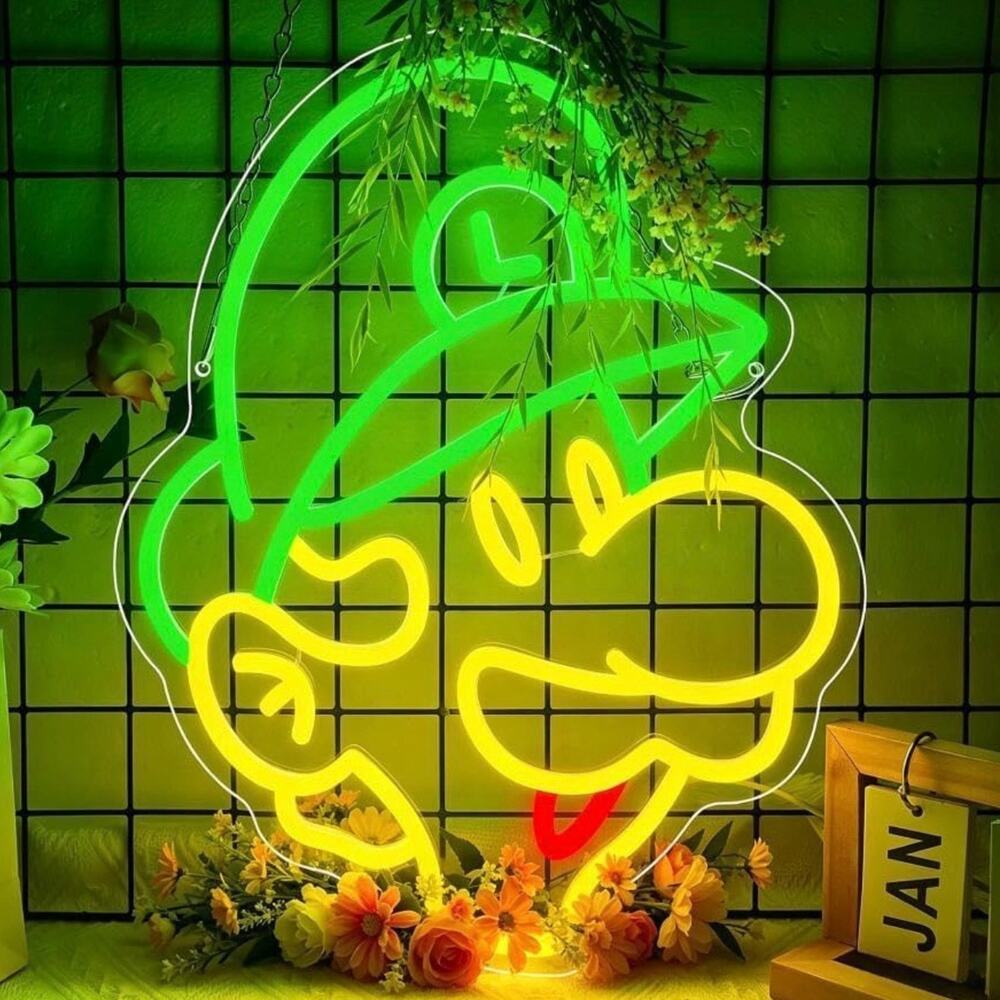 Luigi Neon Sign Super Mario Night Light Room Wall Decor